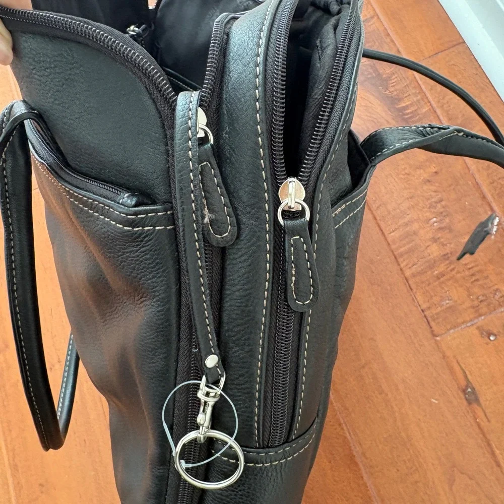 Giani Bernini Laptop Tote Bag Multi-Compartment‎ Leather, Womens Large Black